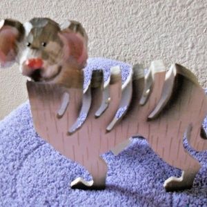New Wood Carved Dog Letter Holder  5" Lgth Office